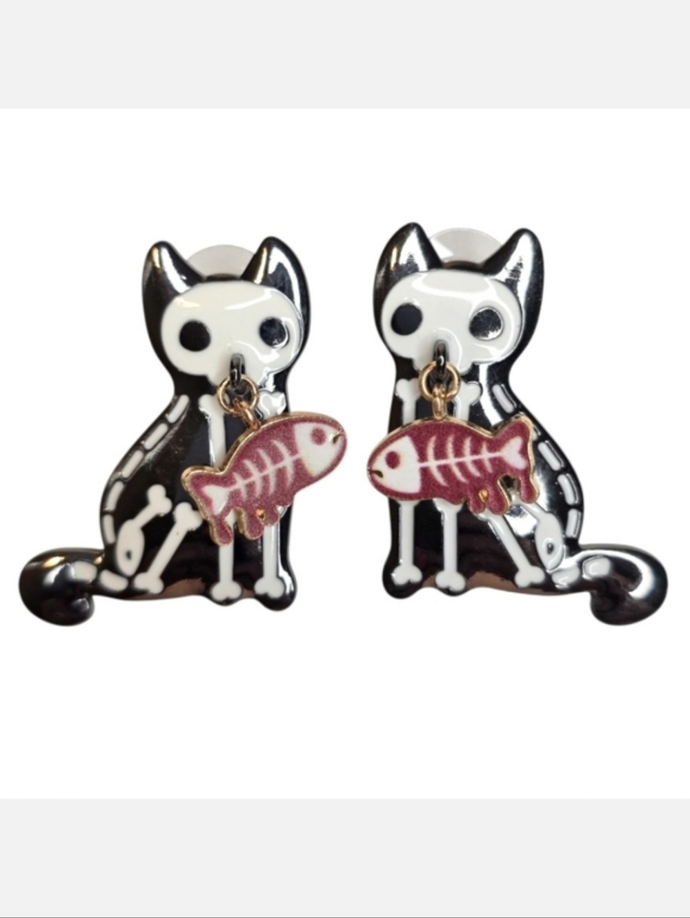 Earrings Skeleton Kitty Cat Dangle Fish Halloween Punk Goth Fashion Jewelry